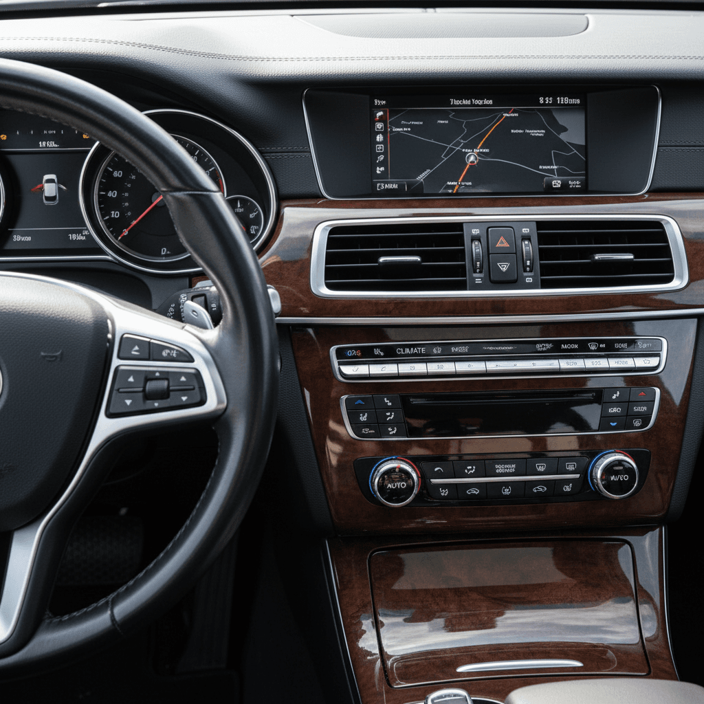 Clean restored car dashboard with detailed interior care