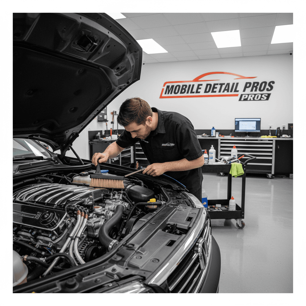 Technician using precision tools to clean engine components in a clean garage