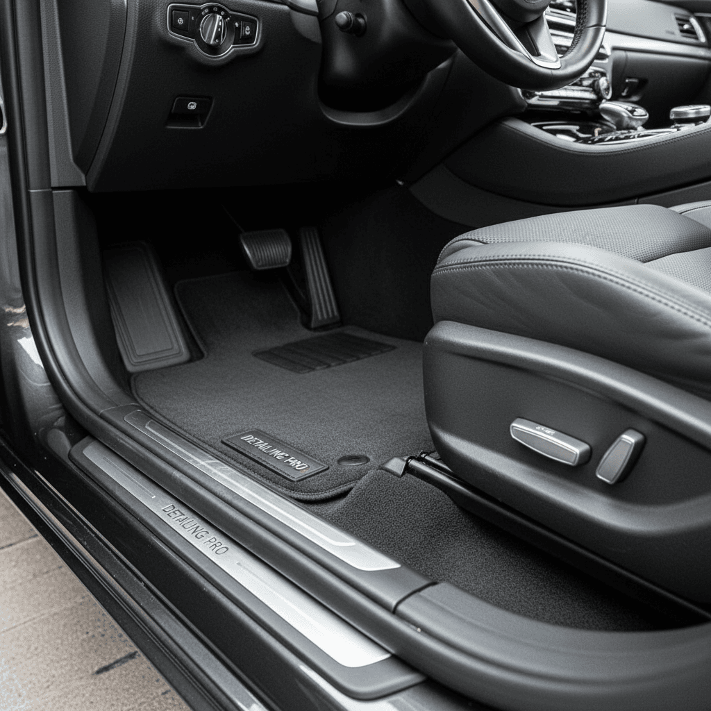 Spotless interior carpet and floor mats after professional cleaning