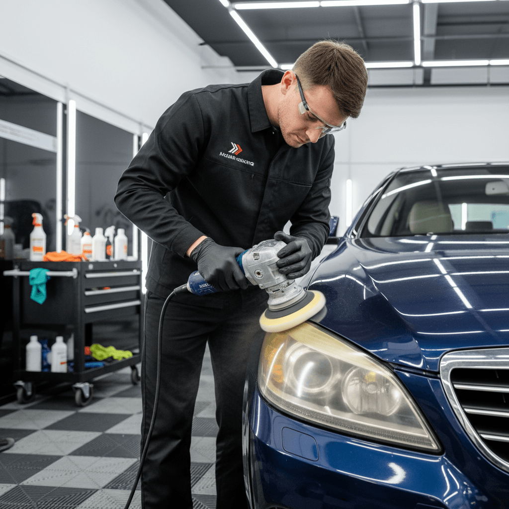 Headlight restoration in progress